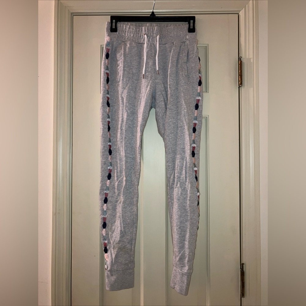 Ivory Ella Gray joggers women Embroidered Size XSM Tie